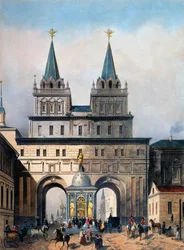 De Iberische Poorten in het Kremlin van Moskou, gegraveerd door A. Muller